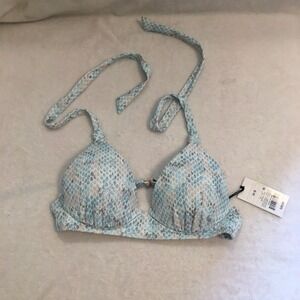 Shade & Shore Blue Snakeskin Halter Push‎ Up Bikini Top 34B  NWT
